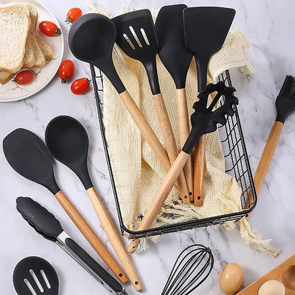 12pc Silicone Utensil Set With Wooden Handle
