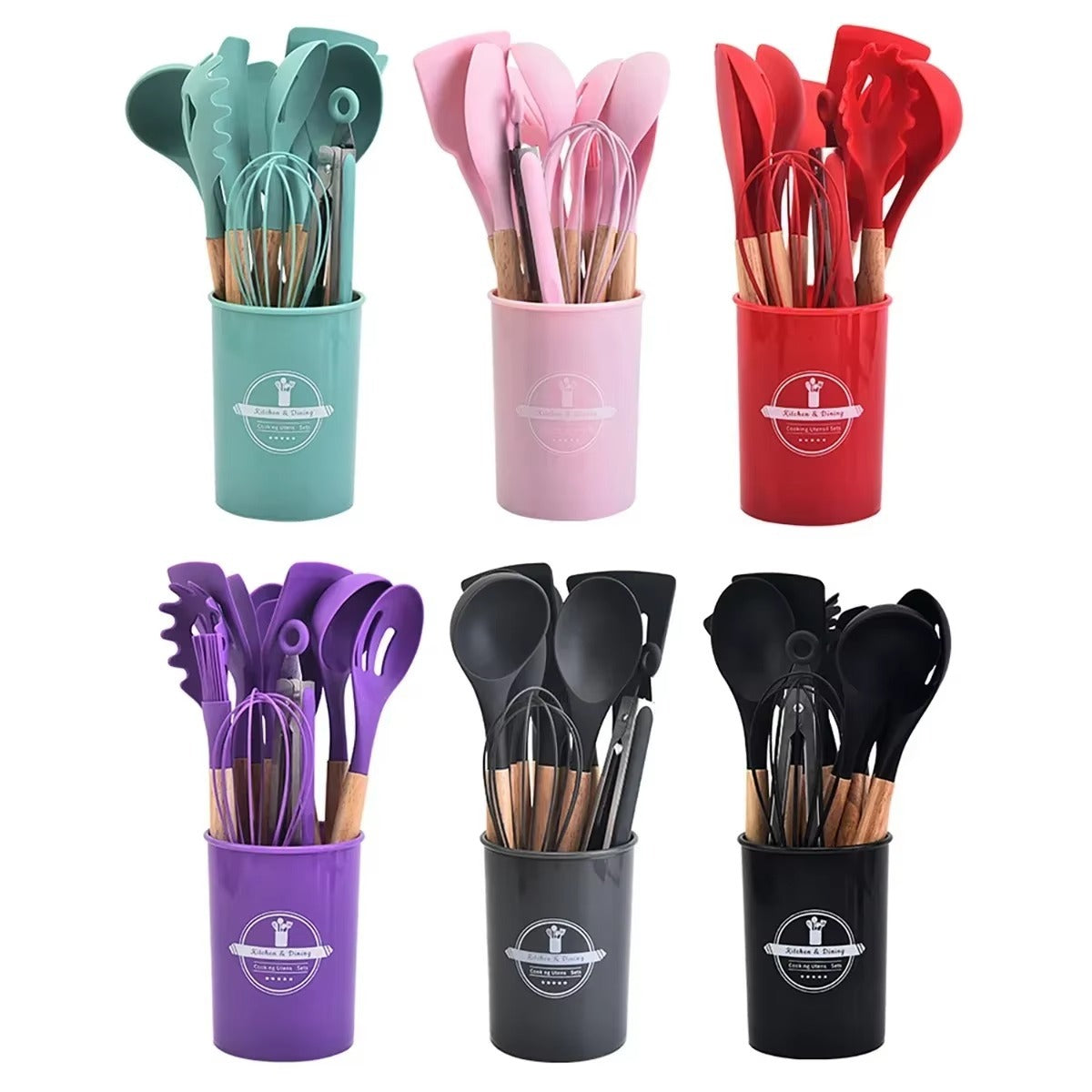 12pc Silicone Utensil Set With Wooden Handle
