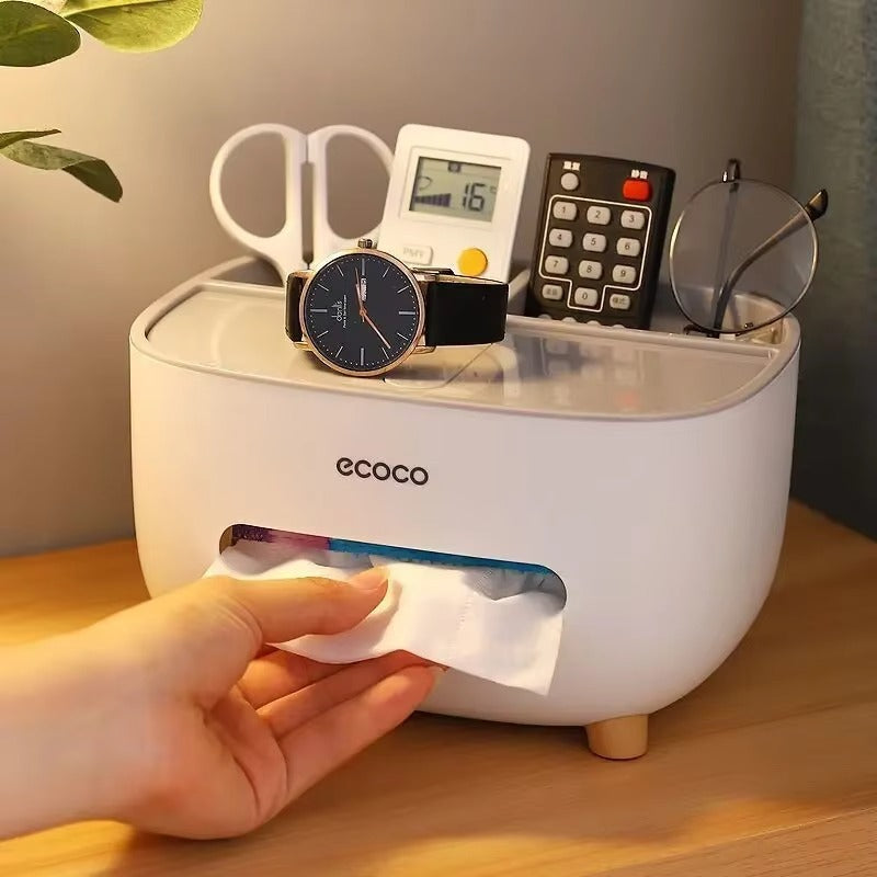 Multifunctional Tissue Box & Desk Organizer with Remote Storage