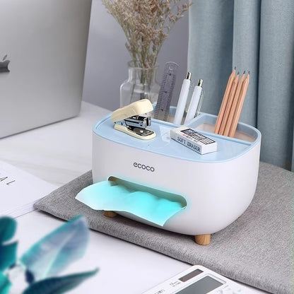 Multifunctional Tissue Box & Desk Organizer with Remote Storage