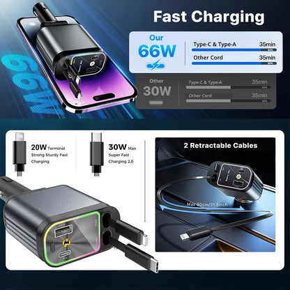4-in-1 Retractable Fast Car Charger ⚡