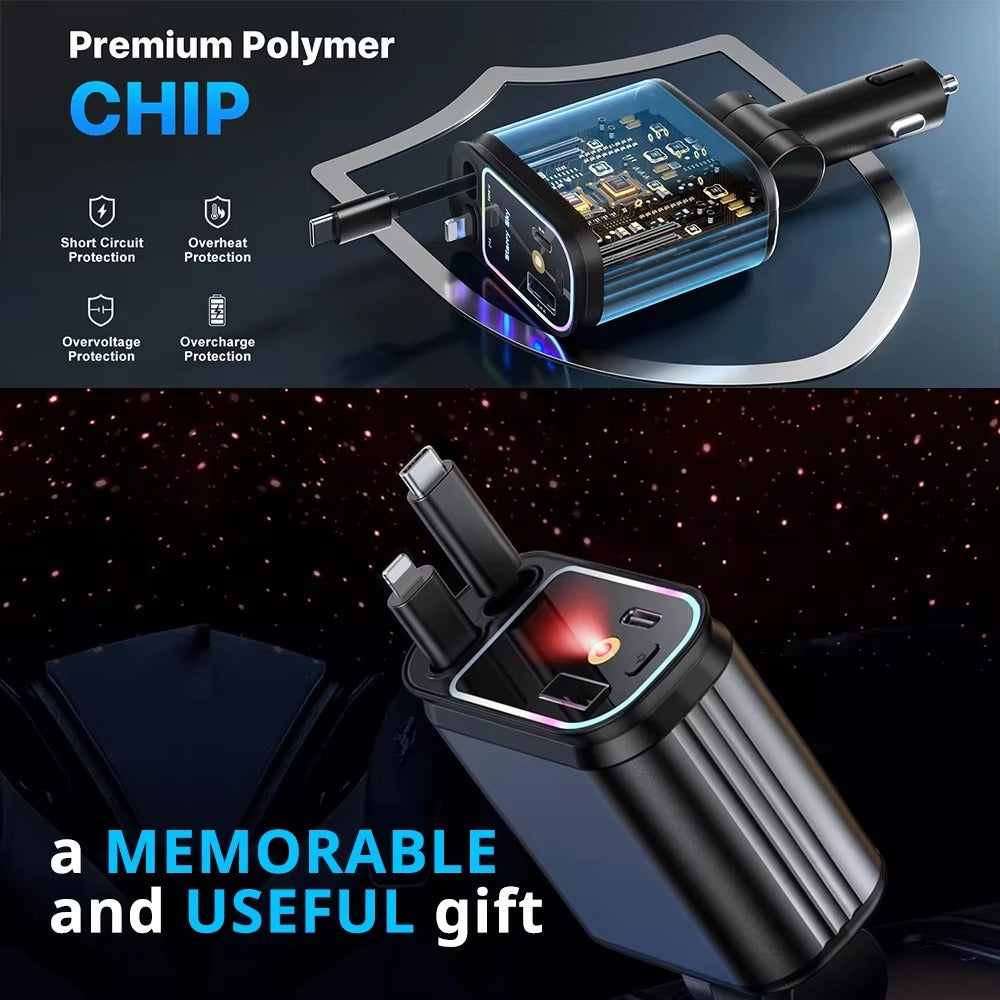 4-in-1 Retractable Fast Car Charger ⚡