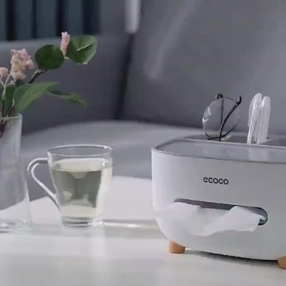 Multifunctional Tissue Box & Desk Organizer with Remote Storage